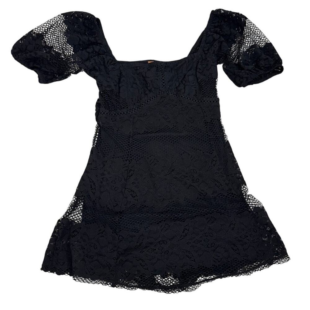 Free People Be Your Baby Black Lace Feminine Whimsigoth Dress Size Small